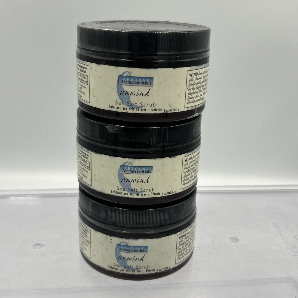 3 Jars Arbonne Aromassentials UNWIND Sea Salt Scrub‎ Original 5oz New Sealed